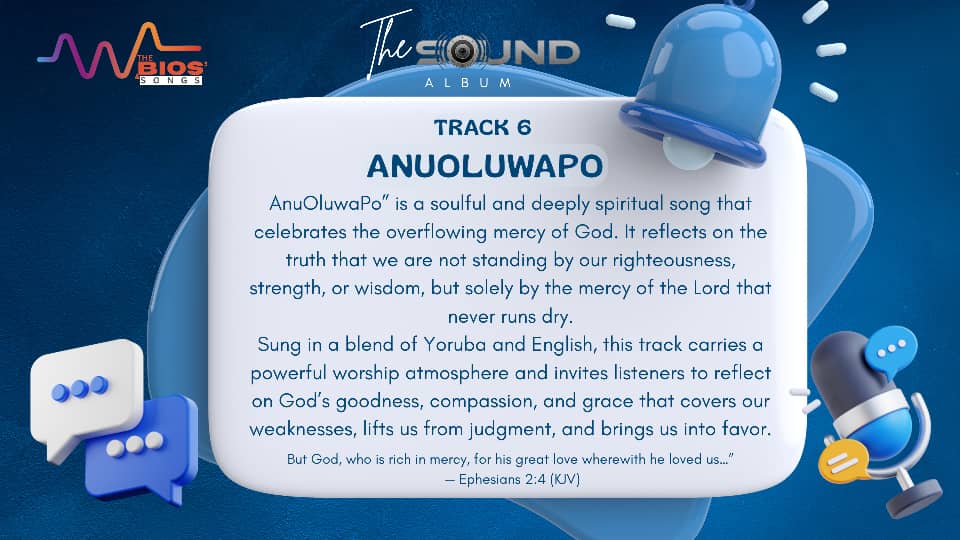 Anuoluwapo gospel track artwork from The Sound album by Boluwatife Ifeoluwa Olatunji, honoring God's mercy