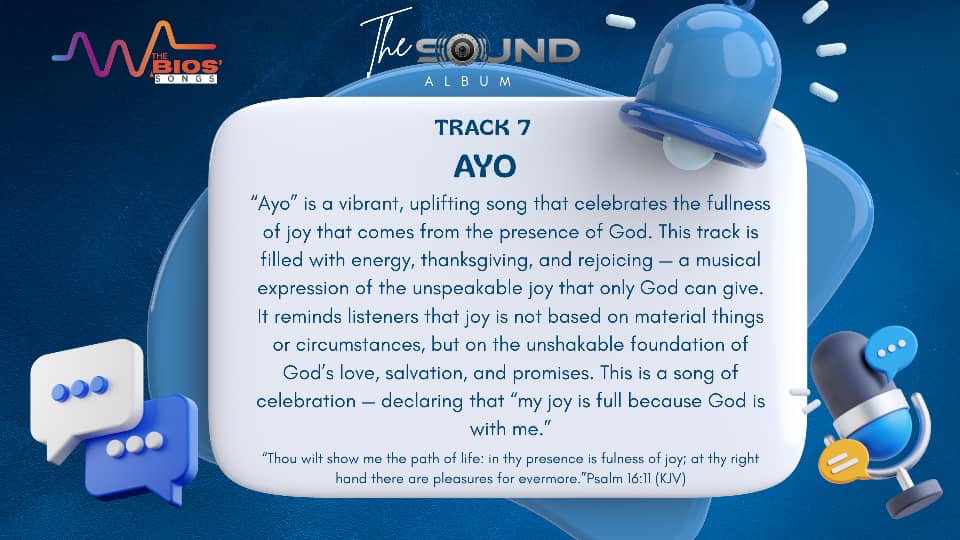 AYO “Ayo gospel music artwork from The Sound album by Boluwatife Ifeoluwa Olatunji (BIO), celebrating joy in God's presence.